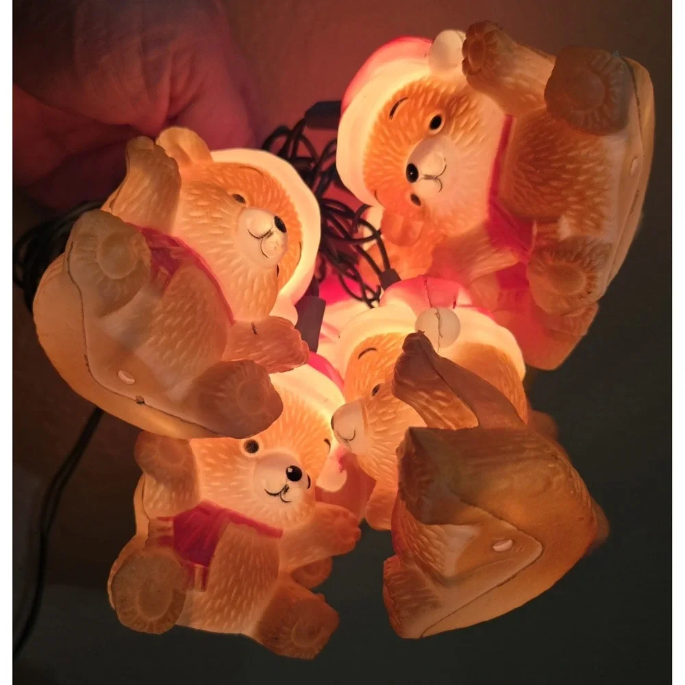 Vintage Santa Teddy Bear Christmas Hofert's String Lights - Tested Works Set/10